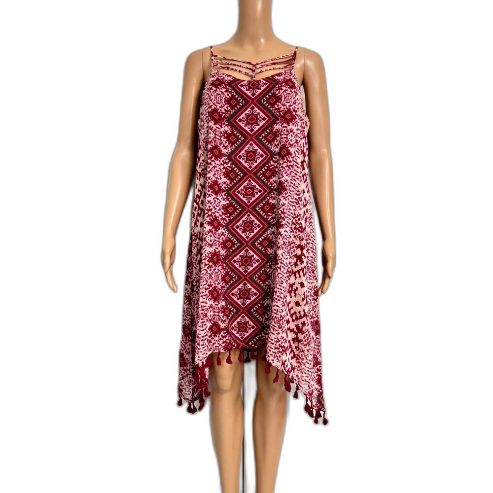 2/$40 Maurices Magenta Strappy Caged Tassle Hem Dress